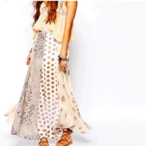 Free People Amazing Technicolor Boho Patchwork Maxi Skirt in Tea Combo, size 4